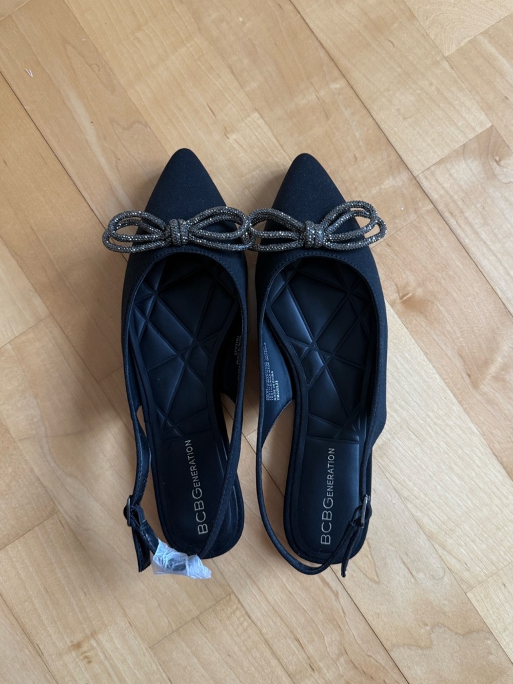 BCBGeneration Kristin Pointed Toe Slingback Flats with Sparkling Bow Accent